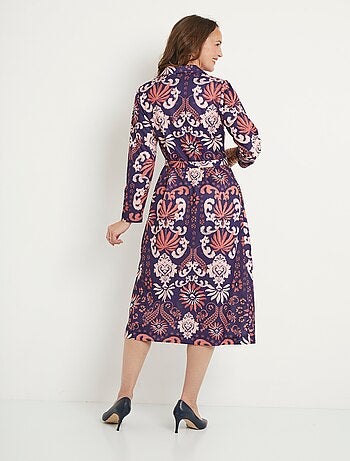 Robe boutonnée mi longue satinée col tailleur
