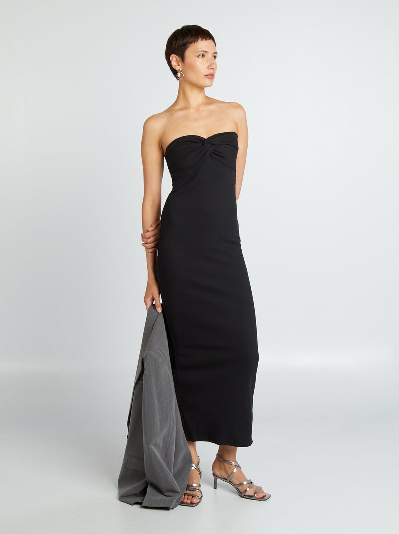 Robe bustier en maille côtelée noir - Kiabi