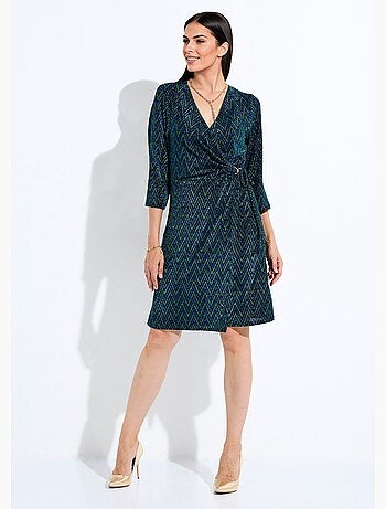 Robe cache-coeur court maille brillante imprimée - Afibel