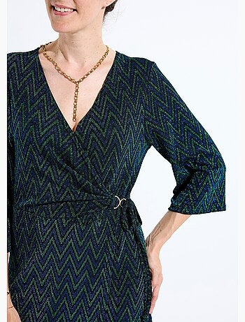 Robe cache-coeur court maille brillante imprimée - Afibel