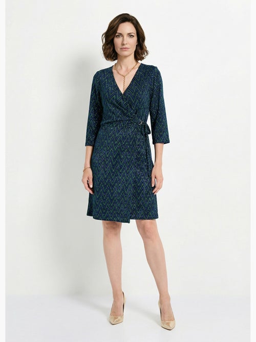 Robe cache-coeur court maille brillante imprimée - Afibel - Kiabi