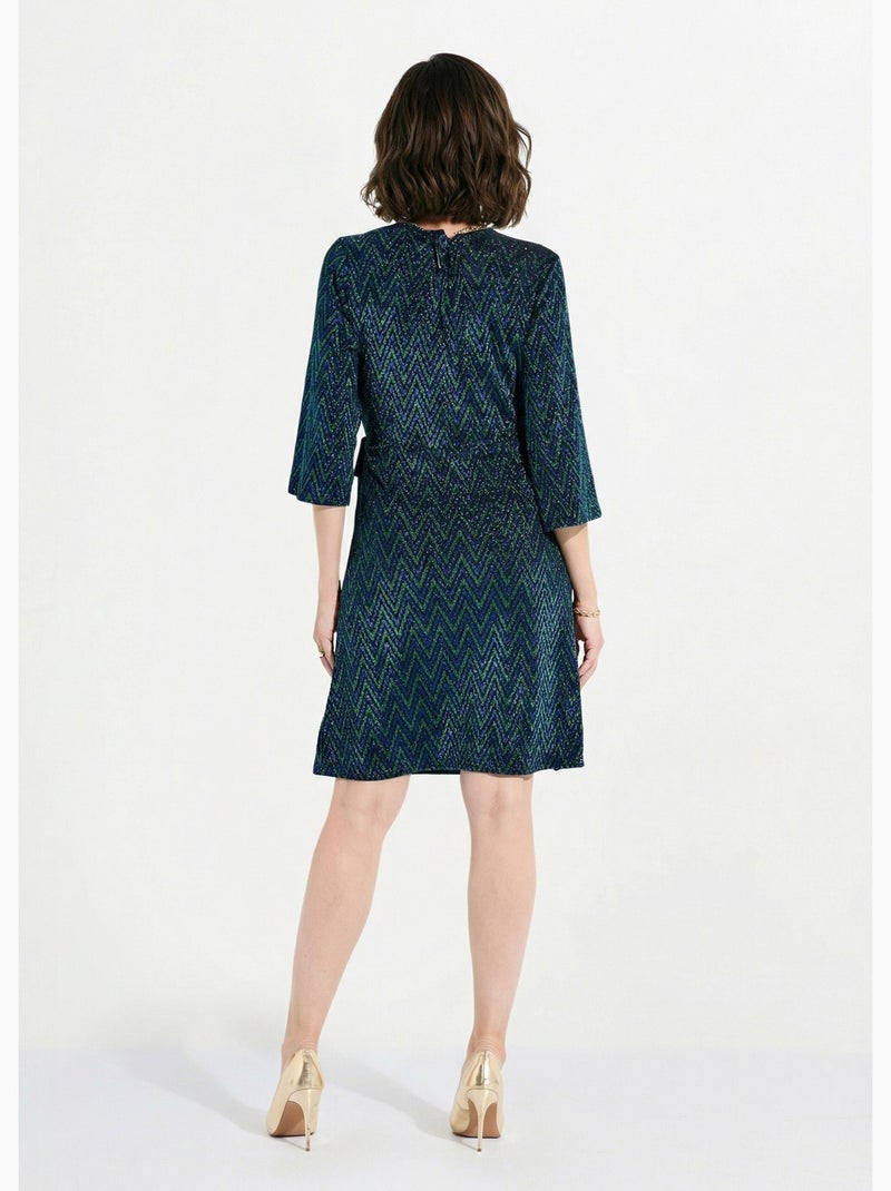 Robe cache-coeur court maille brillante imprimée - Afibel Bleu Vert - Kiabi