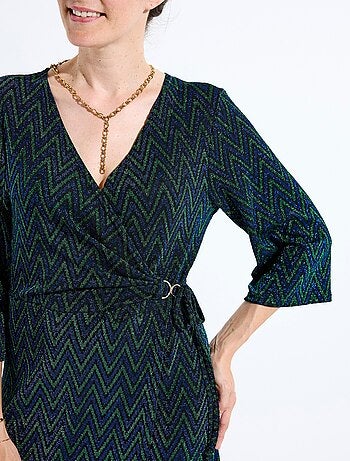 Robe cache-coeur court maille brillante imprimée