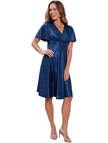 Robe cache-coeur courte brillante manches papillon - Afibel