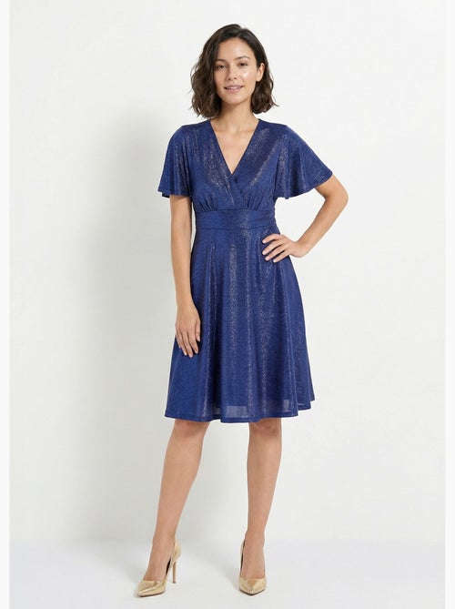 Robe cache-coeur courte brillante manches papillon - Afibel - Kiabi