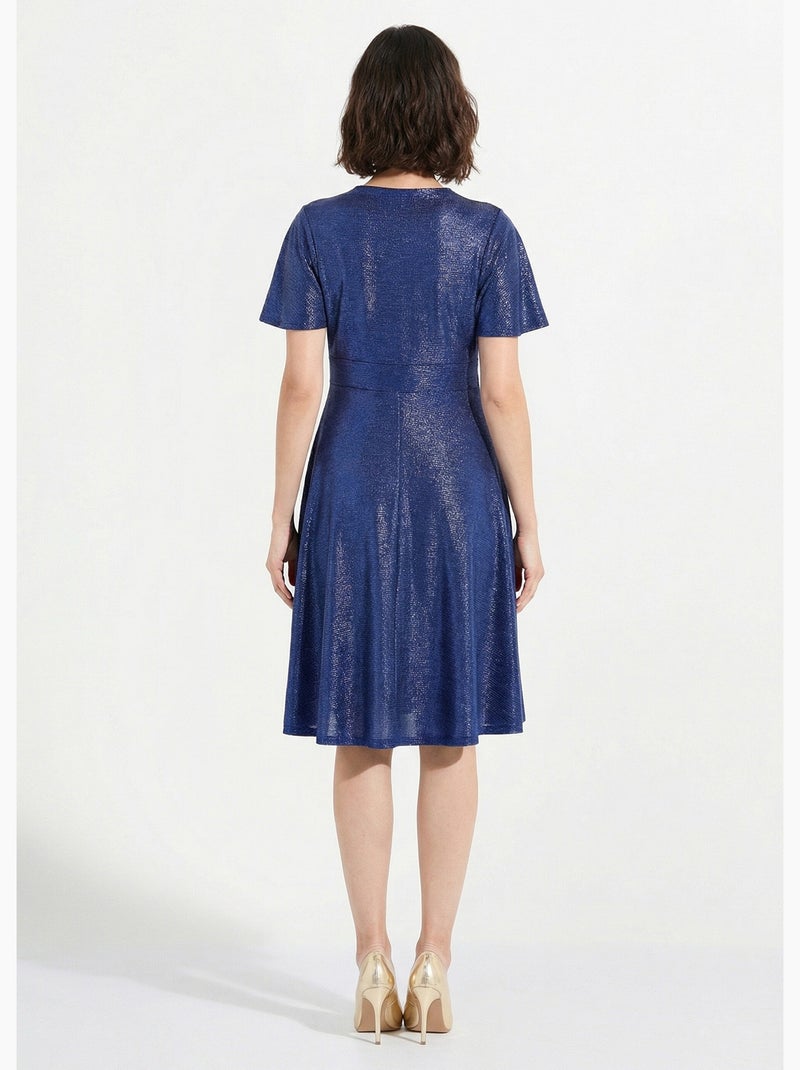 Robe cache-coeur courte brillante manches papillon - Afibel Bleu nuit - Kiabi