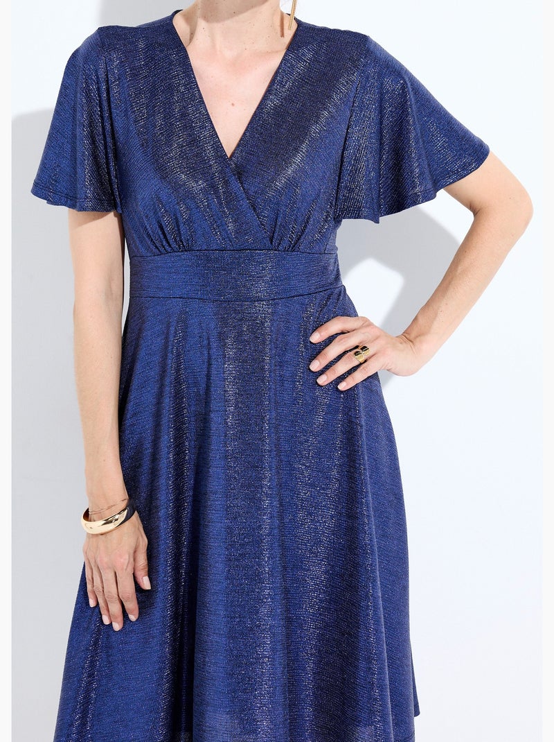 Robe cache-coeur courte brillante manches papillon - Afibel Bleu nuit - Kiabi