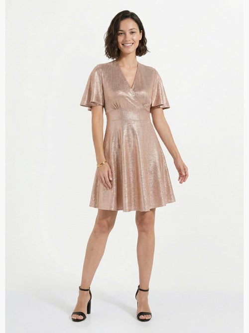 Robe cache-coeur courte brillante manches papillon - Afibel - Kiabi