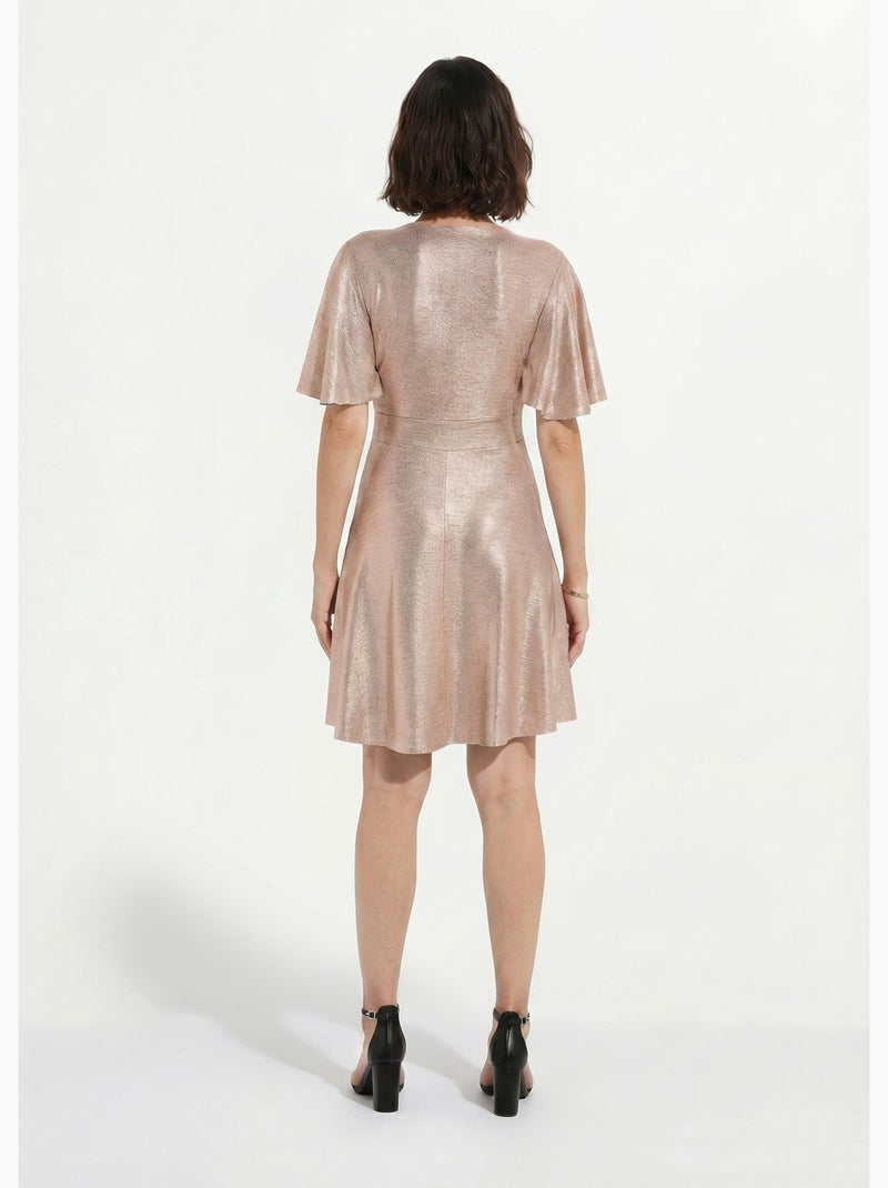Robe cache-coeur courte brillante manches papillon - Afibel Cuivre - Kiabi