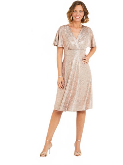 Robe cache-coeur courte brillante manches papillon - Afibel - Kiabi