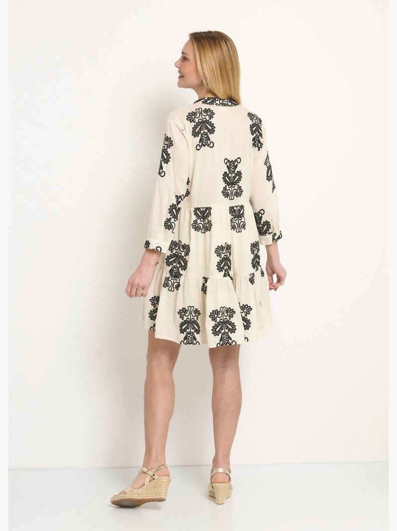 Robe cache-coeur courte brodée à volants - Afibel Ecru - Kiabi