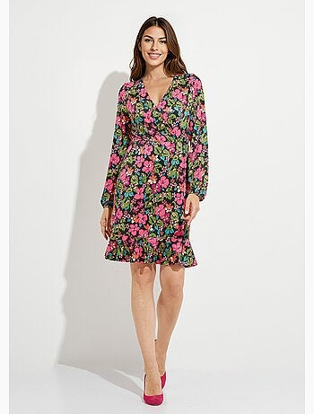 Robe cache-coeur courte évasée fleurie - Afibel