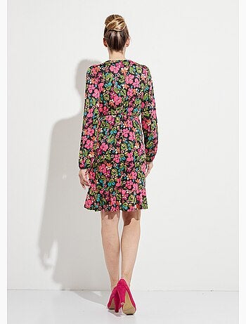 Robe cache-coeur courte évasée fleurie - Afibel