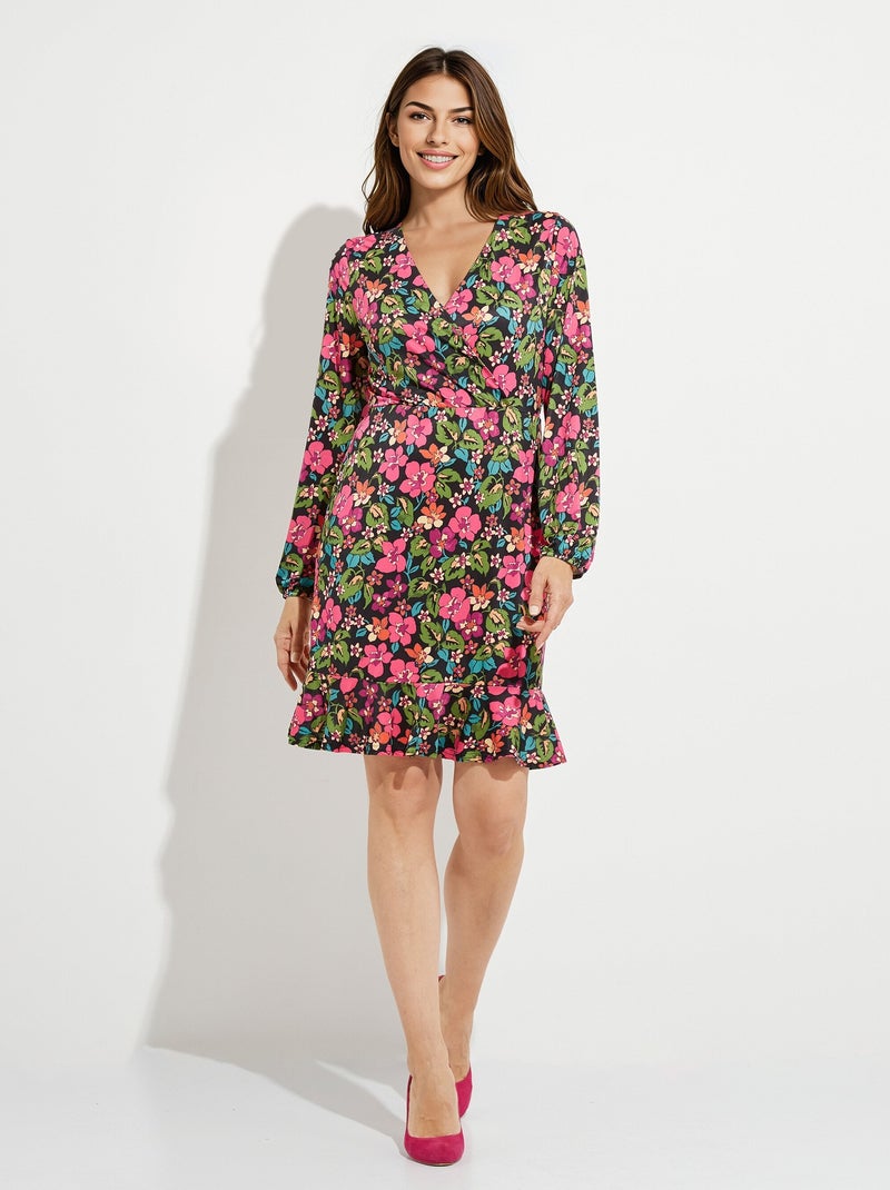 Robe cache-coeur courte évasée fleurie Multicolore - Kiabi