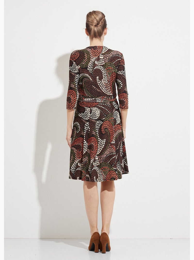 Robe cache-coeur courte évasée graphique - Afibel Marron/Beige/Noir - Kiabi