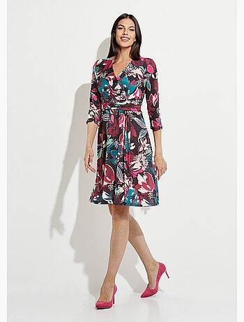 Robe cache-coeur courte évasée imprimé fleurs - Afibel