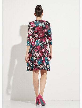 Robe cache-coeur courte évasée imprimé fleurs - Afibel
