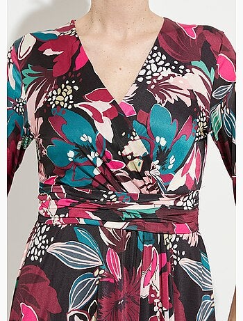 Robe cache-coeur courte évasée imprimé fleurs - Afibel