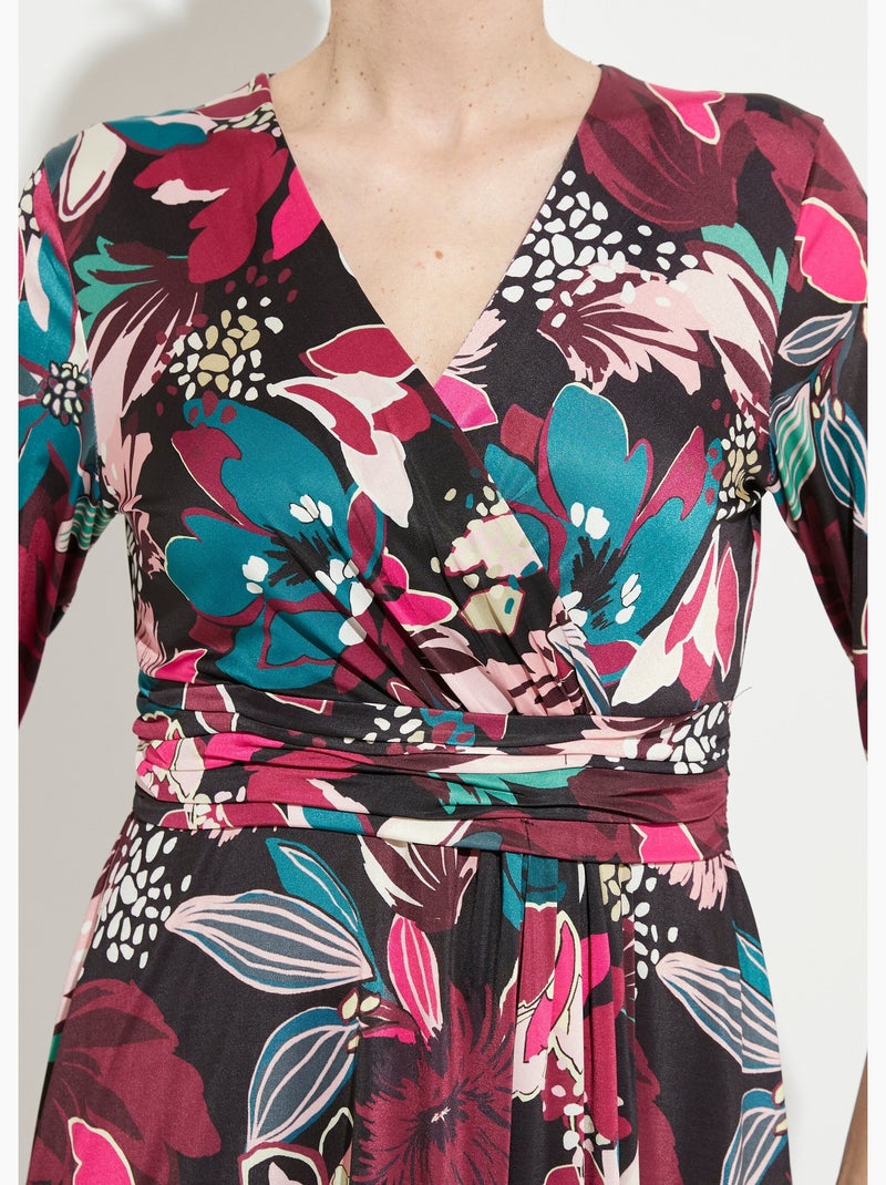 Robe cache-coeur courte évasée imprimé fleurs - Afibel Rose fushia - Kiabi