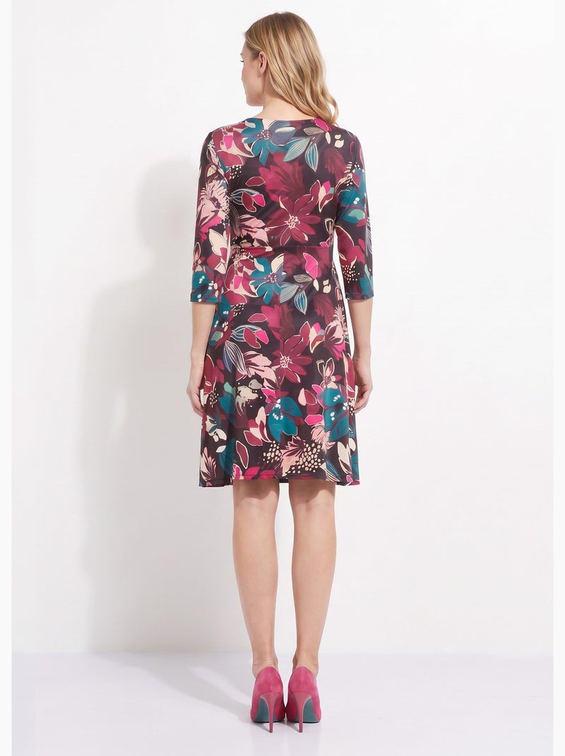 Robe Mario Serrani Italie Rose Fuchsia à Fleurs - Taille 14, Manches Décalées, Neuve Avec étiquettes