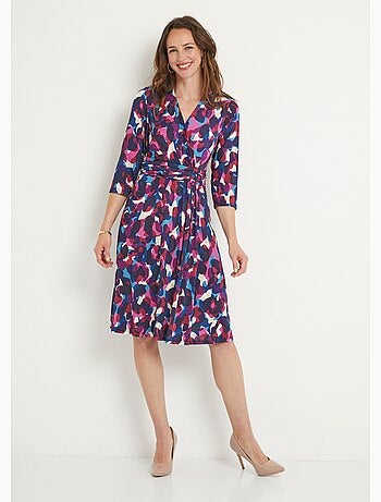 Robe cache-coeur courte évasée maille imprimée - Afibel