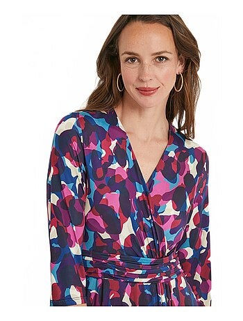 Robe cache-coeur courte évasée maille imprimée - Afibel