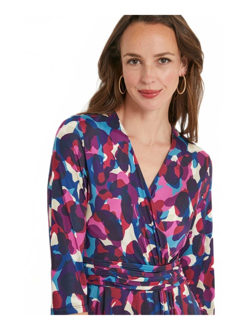 Robe cache-coeur courte évasée maille imprimée - Kiabi