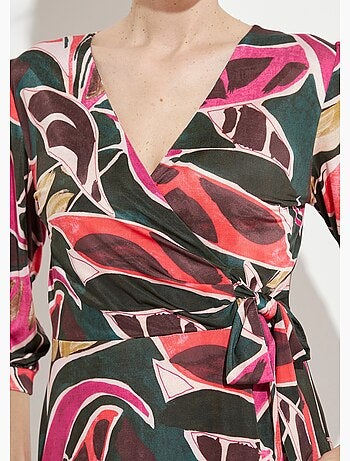 Robe cache-coeur courte évasée manches 3/4 - Afibel