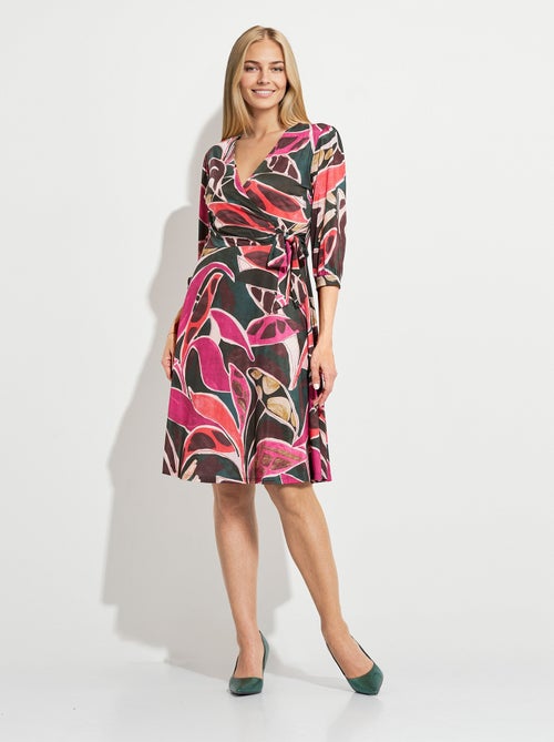 Robe cache-coeur courte évasée manches 3/4 - Kiabi