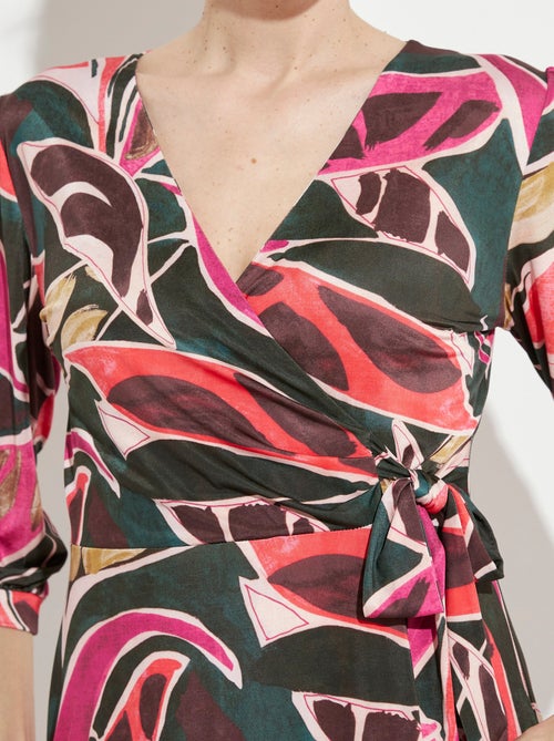 Robe cache-coeur courte évasée manches 3/4 - Kiabi