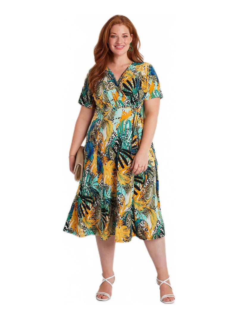 Robe cache-coeur courte floral et peau de bête Multicolore - Kiabi