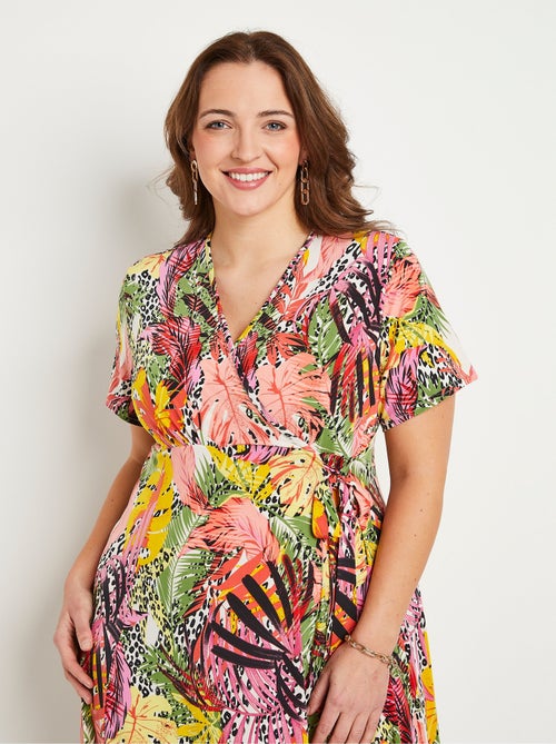 Robe cache-coeur courte floral et peau de bête - Kiabi