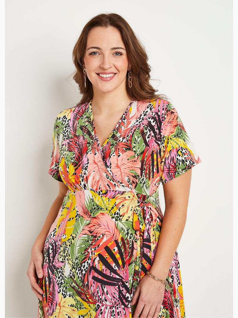 Robe cache-coeur courte floral et peau de bête Multicolore - Kiabi