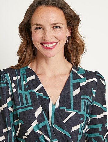 Robe cache-coeur courte imprimé graphique - Afibel