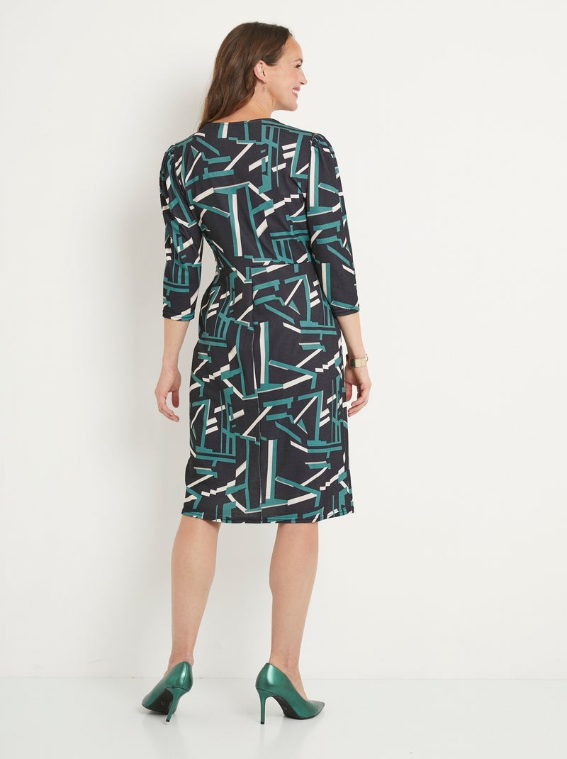 Robe cache-coeur courte imprimé graphique - Afibel Noir Vert - Kiabi