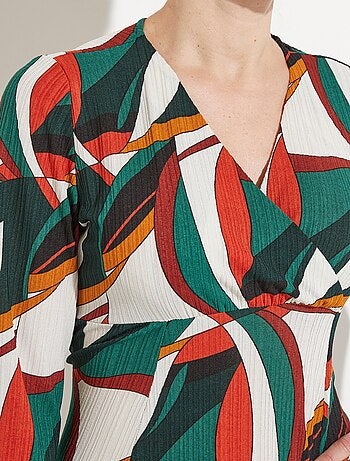 Robe cache-coeur courte imprimé graphique multicolore - Afibel