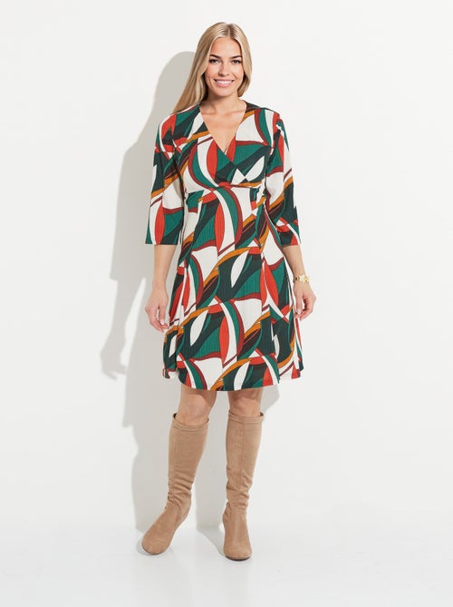 Robe cache-coeur courte imprimé graphique multicolore - Kiabi