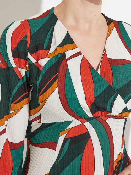 Robe cache-coeur courte imprimé graphique multicolore - Kiabi