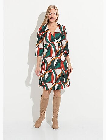 Robe cache-coeur courte imprimé graphique multicolore