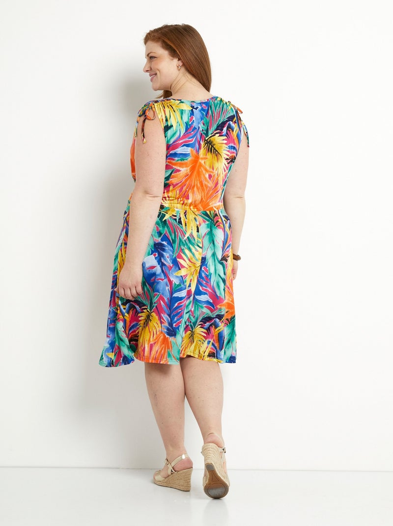 Robe cache-coeur courte imprimé tropical - Afibel Multicolore - Kiabi