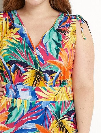 Robe cache-coeur courte imprimé tropical