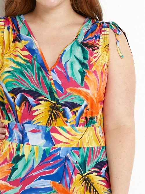 Robe cache-coeur courte imprimé tropical - Kiabi