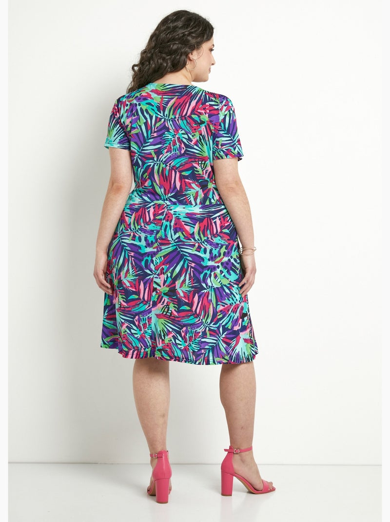 Robe cache-coeur courte imprimée évasée - Afibel Multicolore - Kiabi