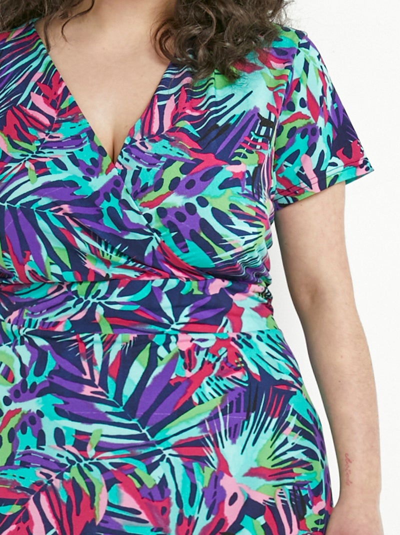 Robe cache-coeur courte imprimée évasée - Afibel Multicolore - Kiabi