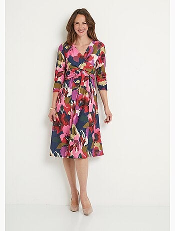 Robe cache-coeur courte imprimée manches 3/4 - Afibel