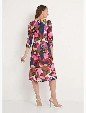 Robe cache-coeur courte imprimée manches 3/4 - Afibel