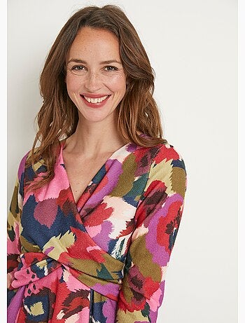 Robe cache-coeur courte imprimée manches 3/4 - Afibel