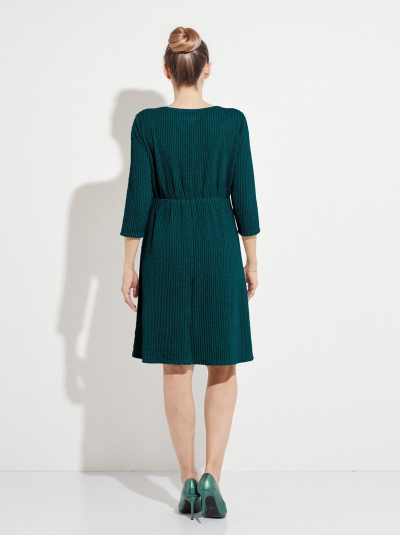 Robe cache-coeur courte maille côtelée - Afibel Vert - Kiabi