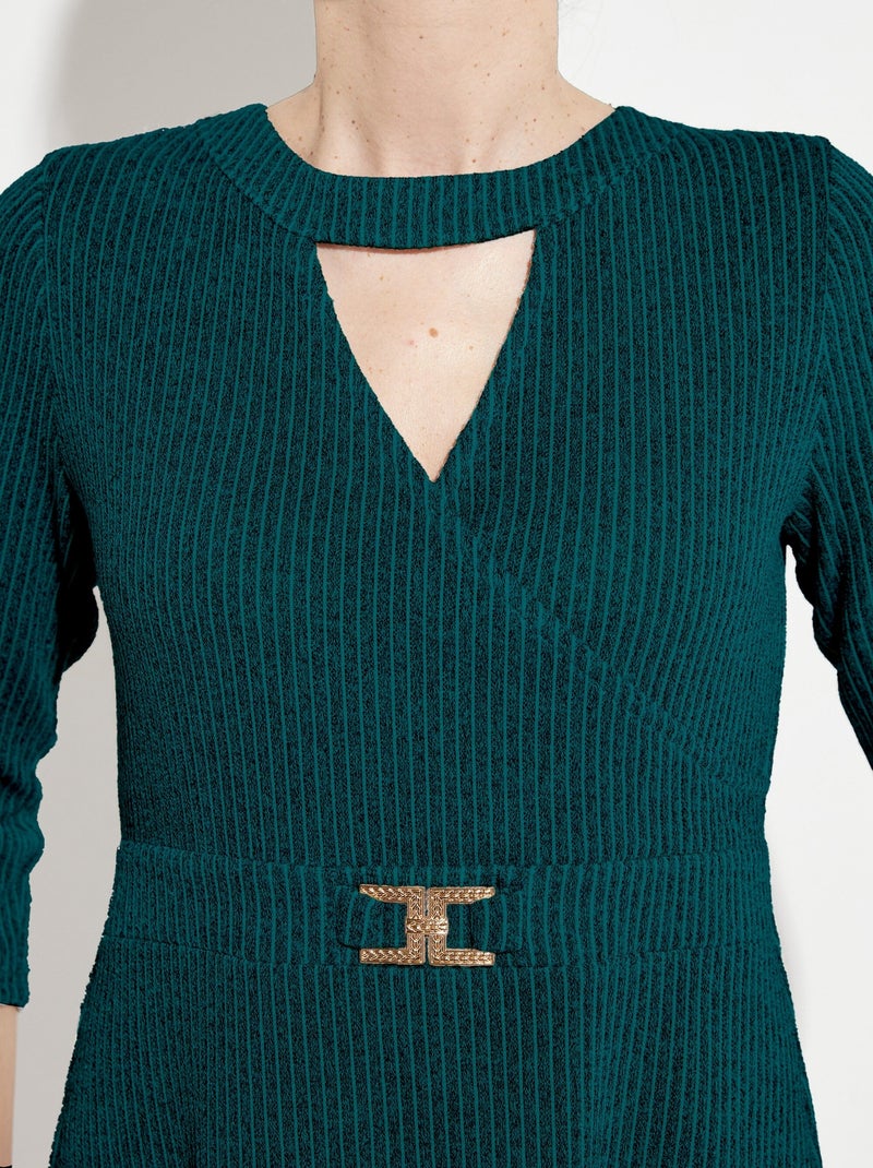 Robe cache-coeur courte maille côtelée - Afibel Vert - Kiabi