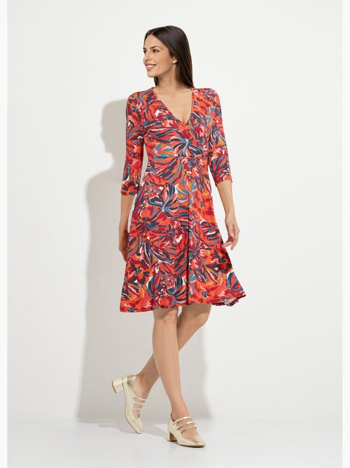 Robe cache-coeur courte manches 3/4 motif floral - Afibel - Kiabi